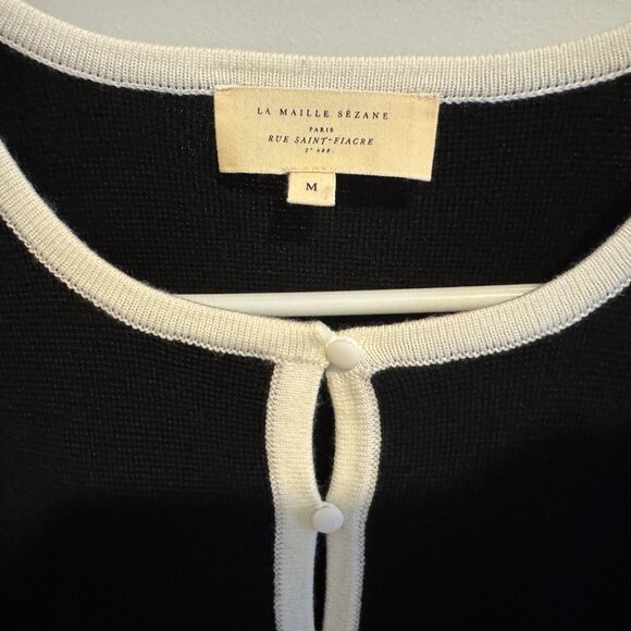 NWOT Sezane Brielle Cardigan size M in Black Ecru - Picture 7 of 7